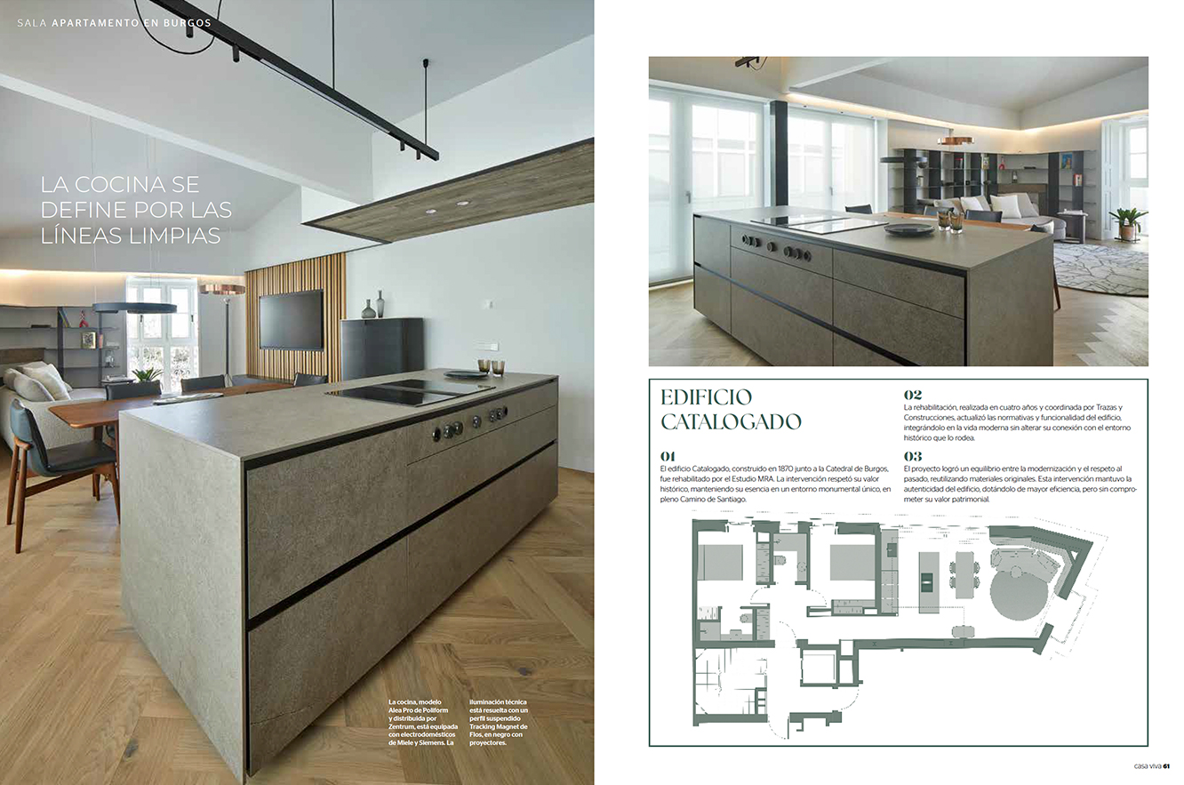 Una cocina moderna, con lineas limpias en el proyecto de iluminación en Burgos. Realizado por SBD iluminación.